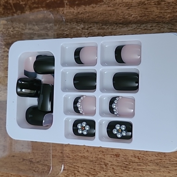 2/$16 3D Pearl Black French Tip Manicure Press On Nails - Picture 9 of 13
